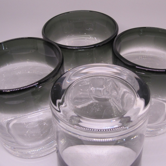 Glass Set of 4 Black & Gray Ombre Low Ball Hand Blown Hand Made 16oz NWOT - Picture 6 of 14